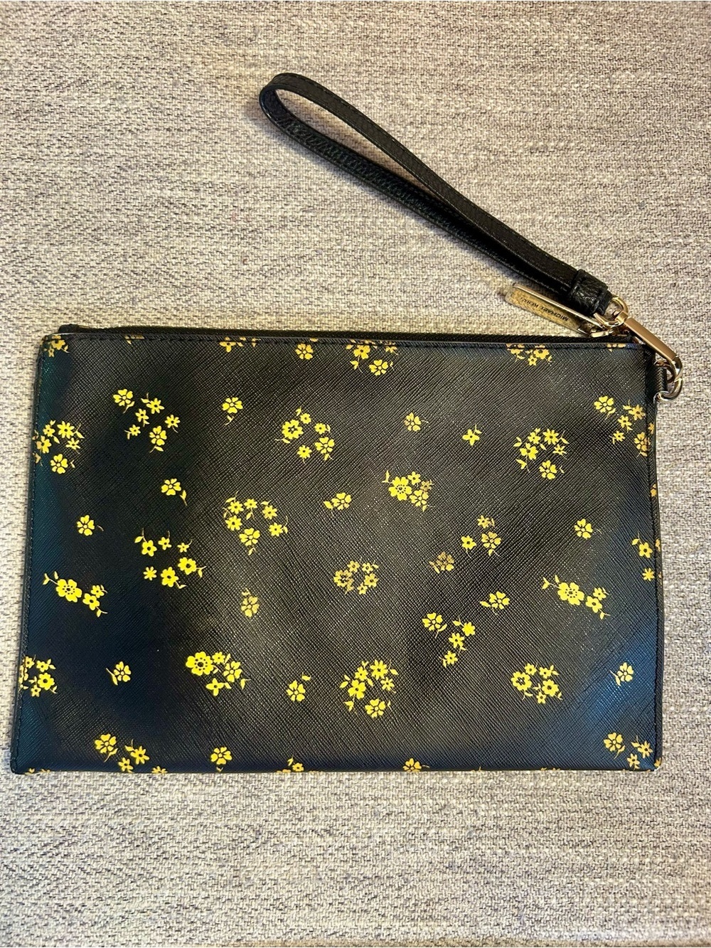 Michael Kors Jet Set Travel Black Wristlet Pouch with Yellow Floral Accents - Picture 5 of 11